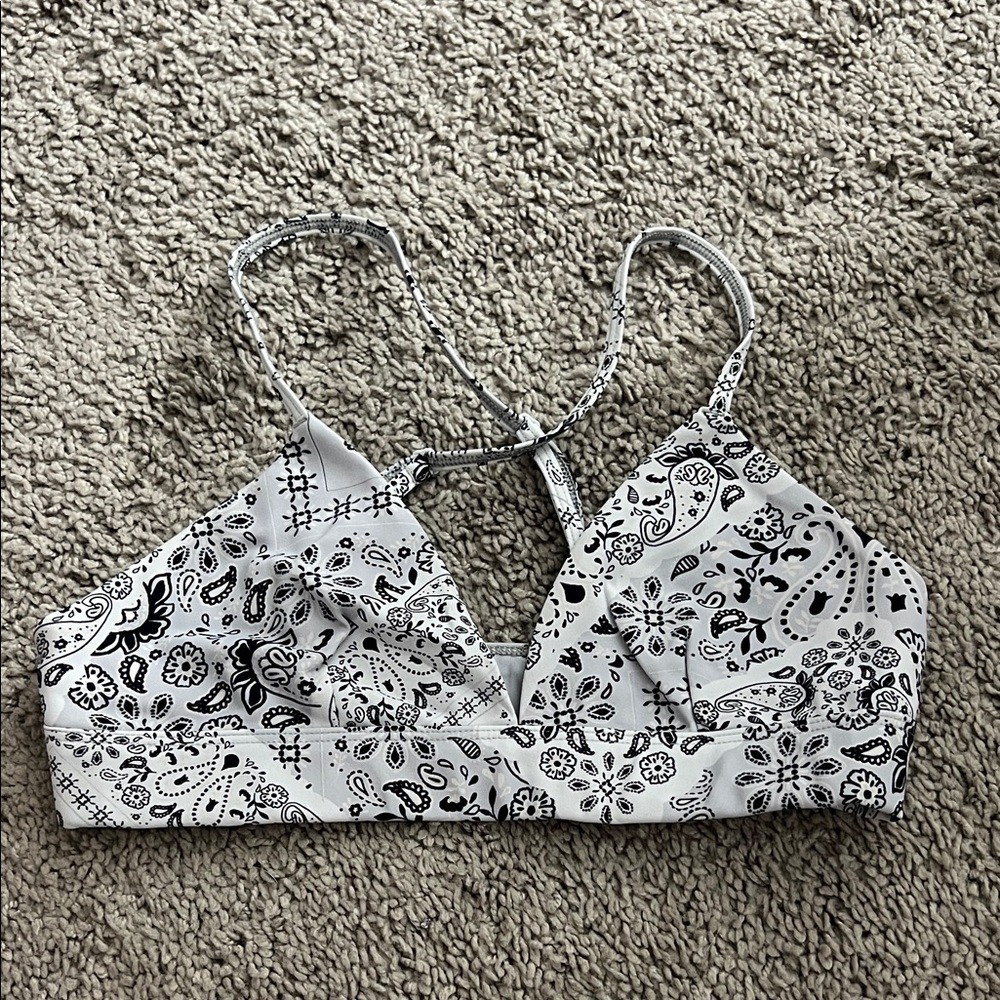 Alo Black and White Paisley Bralette